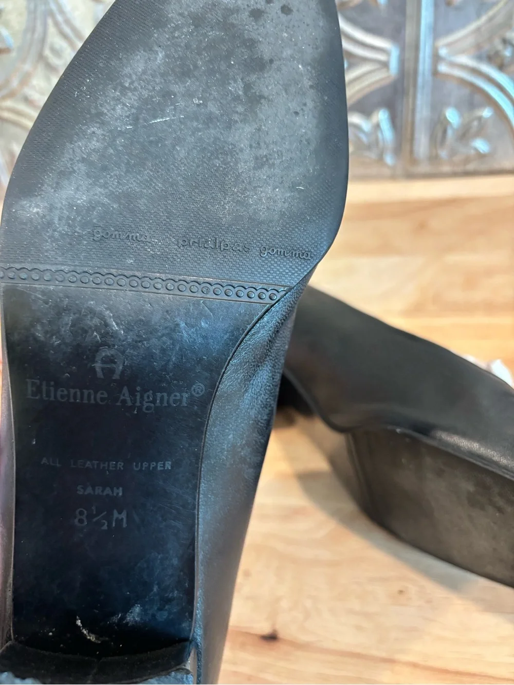 Etienne Aigner Black Low Block Heel Leather Pumps size 8.5
